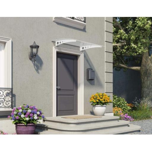Lyra 1.4m x 0.9m Door Canopy - White Aluminium Frame & Twinwall Polycarbonate