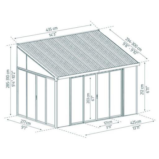 Sanremo 3m x 4m Lean to Conservatory - Aluminium Grey Frames