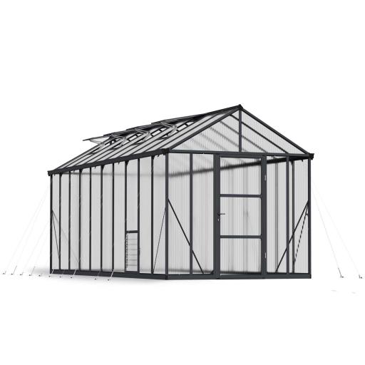 Glory 8ft x 20ft Polycarbonate Greenhouse - Grey Frame