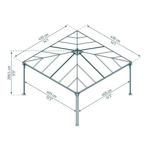 Palermo 4.3m x 4.3m Garden Gazebo in Grey Aluminium with Polycarbonate Roof