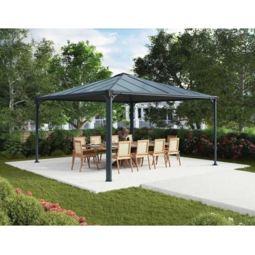 Palermo 4.3m x 4.3m Garden Gazebo in Grey Aluminium with Polycarbonate Roof