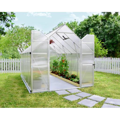 Essence 8ft x 16ft Polycarbonate Greenhouse - Silver Frame