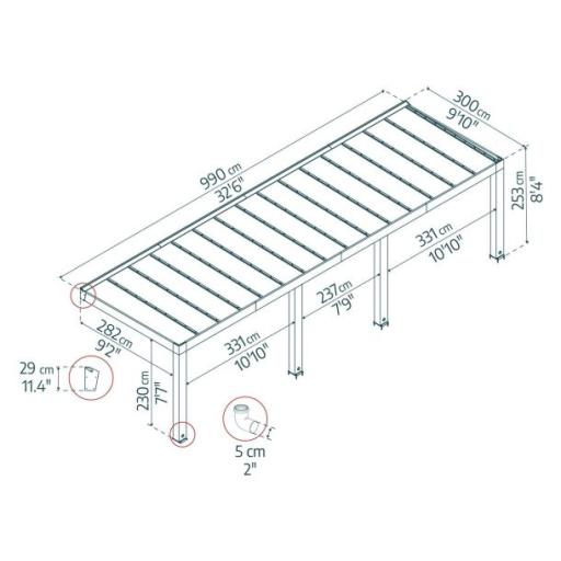 Helsinki Cedar Wood Patio Cover 3X10m Solar Control Panels