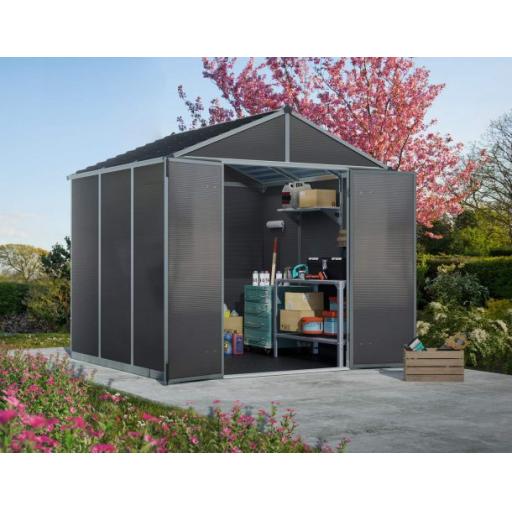 Rubicon 8ft x 8ft Garden Shed With Floor - Dark Grey Polycarbonate Panels