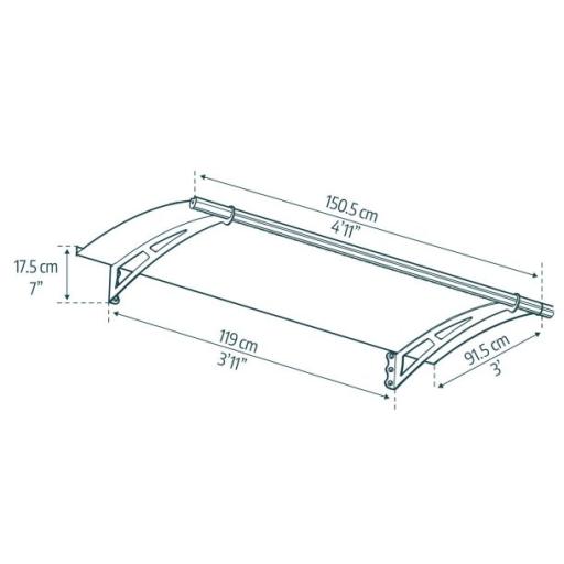 Aquila 1.5m x 0.9m Door Canopy - Grey Aluminium Frame