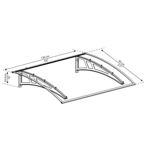 Calisto 1.4m x 0.9m Door Canopy - Grey Aluminium Frame