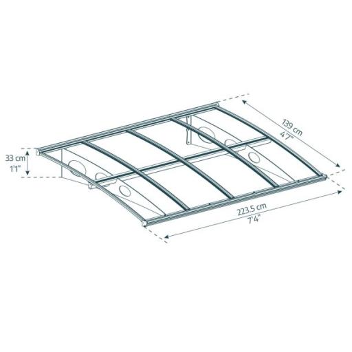Herald 2.2m x 1.4m Door Canopy - Grey Aluminium Frame