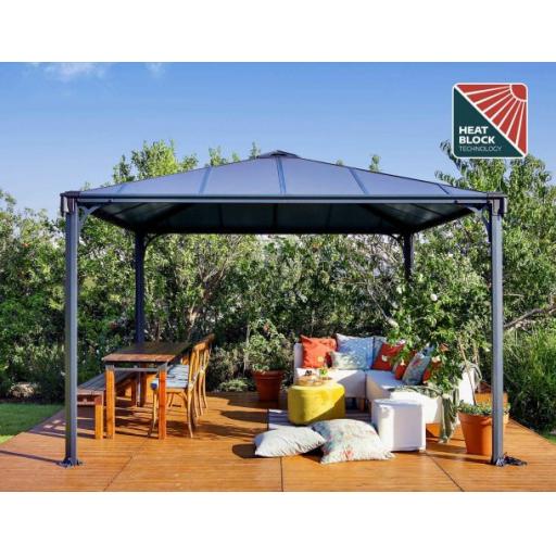 Palermo 3.6m x 3.6m Garden Gazebo in Grey Aluminium with Polycarbonate Roof
