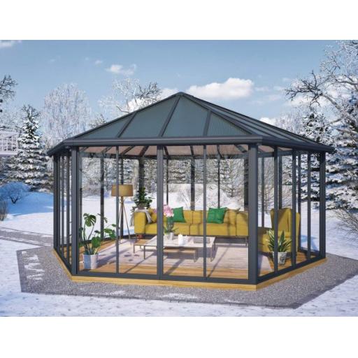 Garda 6m x 5m (23.1m²) Hexagonal Enclosed Gazebo Kit - Grey Structure & Hybrid Panels