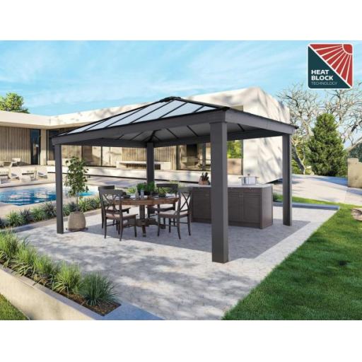 Dallas 4.2m x 4.2m Garden Gazebo in Grey Aluminium with Polycarbonate Roof
