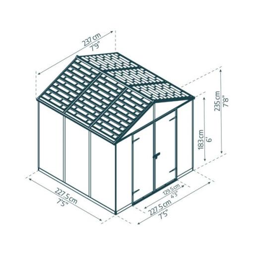 Rubicon 8ft x 8ft Garden Shed With Floor - Dark Grey Polycarbonate Panels