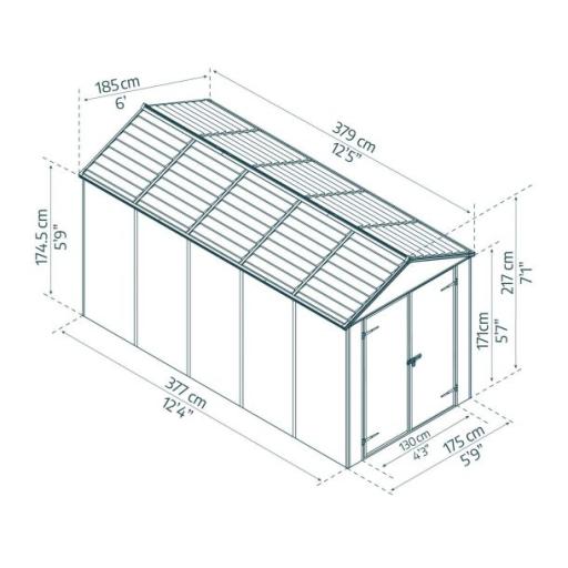 Rubicon 6ft x 12ft Garden Shed With Floor - Dark Grey Polycarbonate Panels