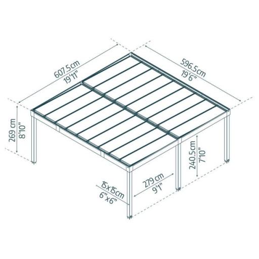 Oslo Double 20' x 20' Carport - Black Aluminium & Twin wall Opaque Grey Panels