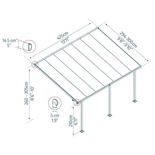 Feria Patio Cover 3m x 4.3m - Grey Aluminium Frame & Clear Polycarbonate