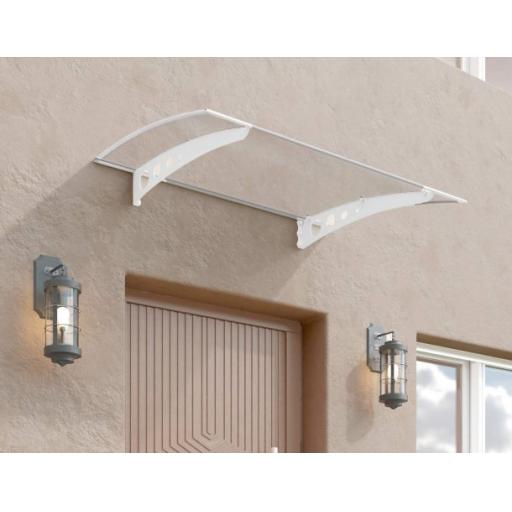 Lyra 1.4m x 0.9m Door Canopy - White Aluminium Frame & Twinwall Polycarbonate