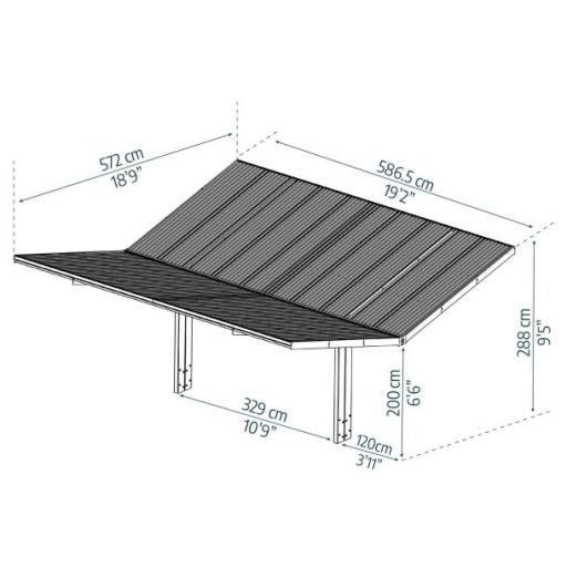 Sydney Double Wings 20' x 20' Carport - Black Aluminium & Corrugated Polycarbonate Roof