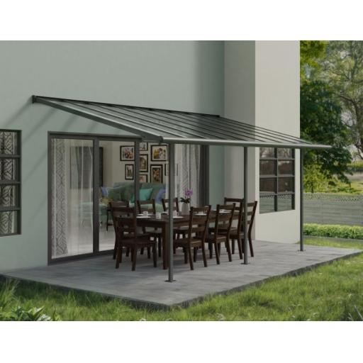 Sierra Patio Cover 3m x 5.55m - Grey Aluminium Frame & Clear Polycarbonate