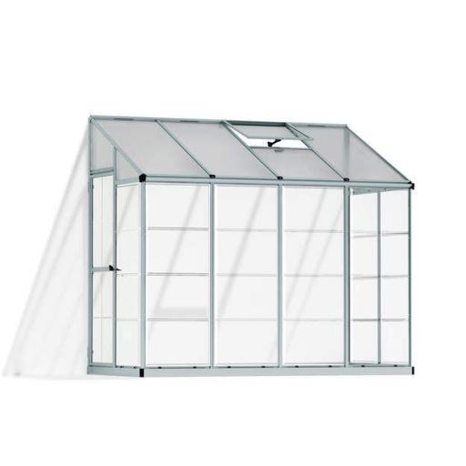 8ft x 4ft Lean-To Polycarbonate Greenhouse - Silver Frame