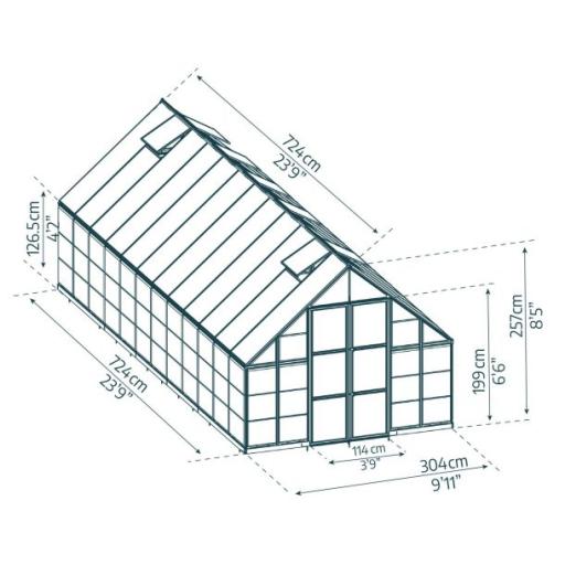 Balance 10ft x 24ft Polycarbonate Greenhouse - Silver Frame