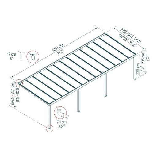 Stockholm Patio Cover 3.4m x 9.5m - Grey Aluminium Frame & Clear Polycarbonate