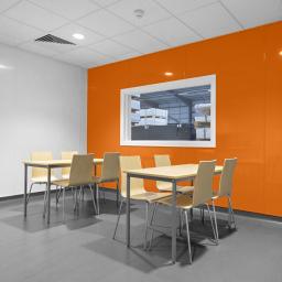 hygienic orange pvc walls in a meeting room