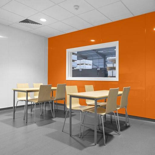 hygienic orange pvc walls in a meeting room